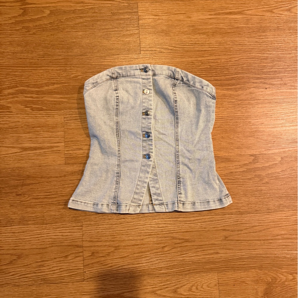 H&M Light Blue Denim Strapless Top